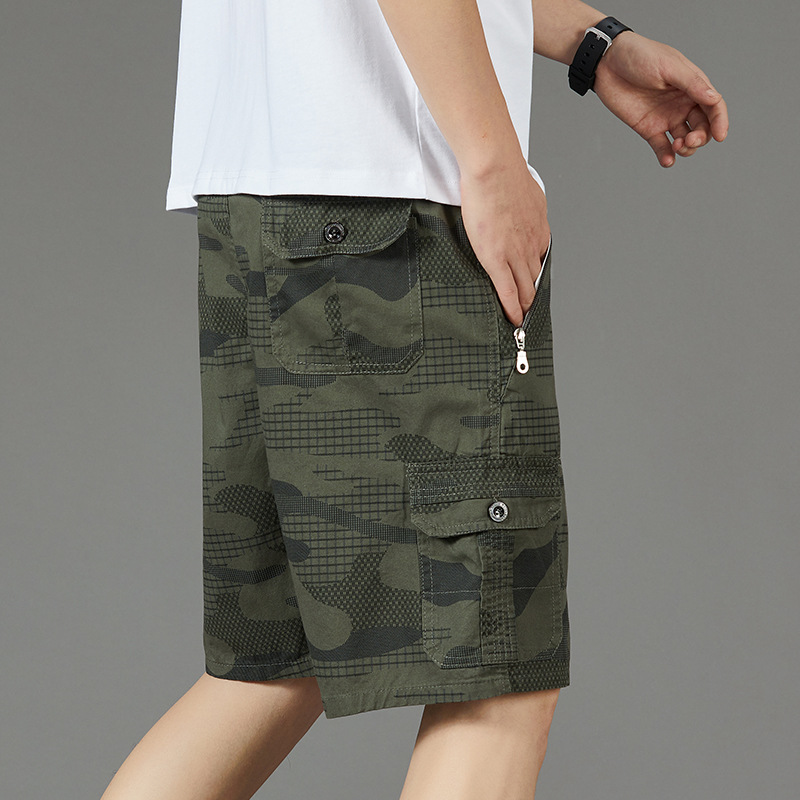 Loose camouflage beach shorts men's summer cotton fashionable medium pants trendy summer workwear casual shorts