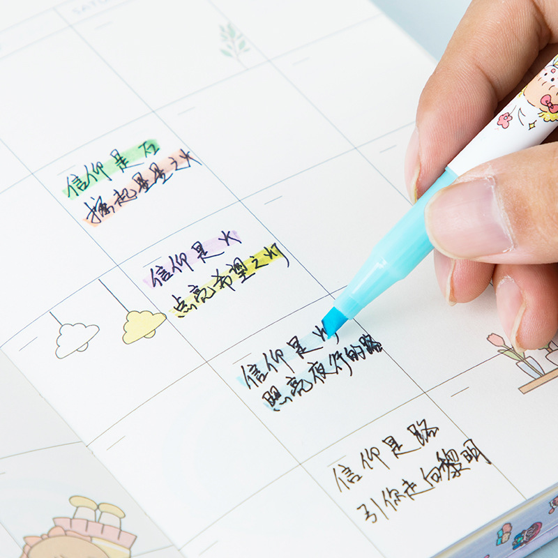 H204 de doble cabeza resaltador de dibujos animados diario pluma estudiante de la escuela primaria marcador incorrecto examen pregunta marcador regalo creativo