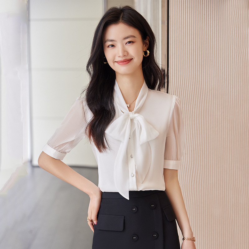 Shiffon fashionable elegant shirt with bow