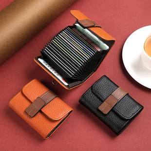 Card Holder for Women, Retro Contrasting Color, Small Simple Buckle, New Style Accordion, Multiple Card Slots, Bank Card Holder, Coin Purse, All-In-One Bag