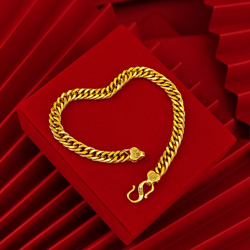 Internet celebrity Fukou boss flat chain necklace bracelet set Vietnamese sand gold gold-plated horsewhip chain bracelet necklace supply source