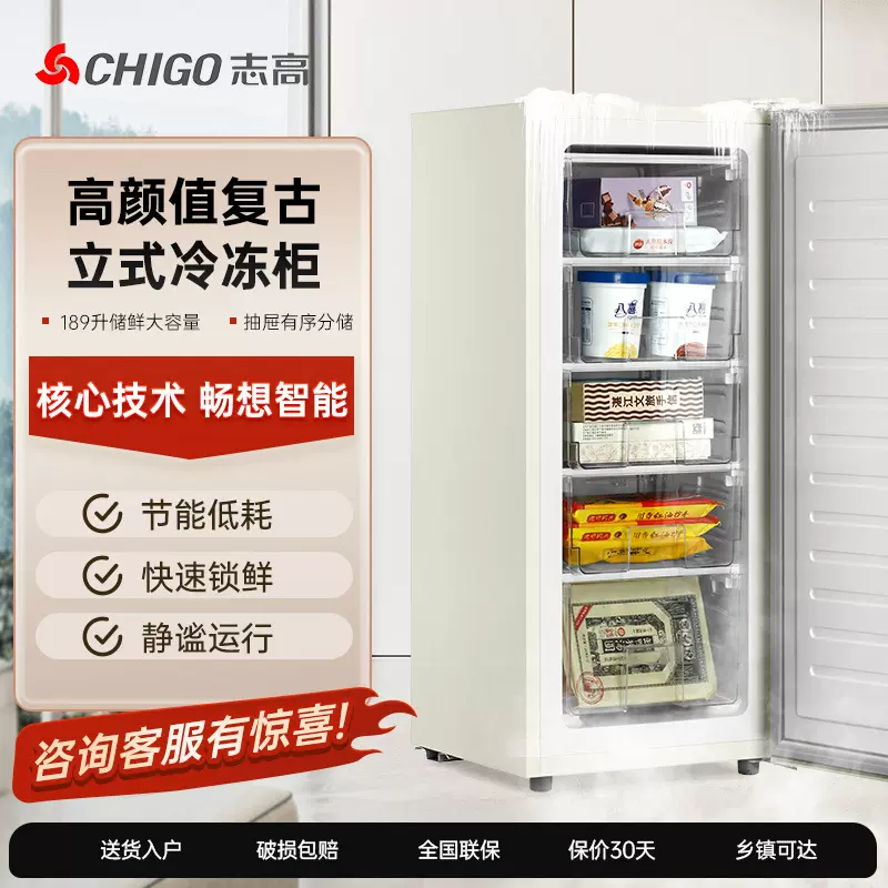 跨境电商志高家用小型商用大容量冷冻冷藏立式冷柜急冻租房小冰柜