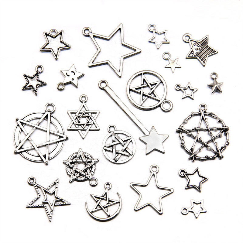 Ins wind 22 mixed five-pointed star DIY ancient silver pendant natural charm handmade creative jewelry accessories explosions Ins wind 22 mixed five-pointed star DIY ancient silver pendant natural charm handmade creative jewelry accessories explosions