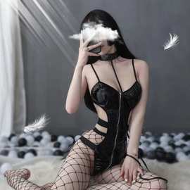 沫荷 情趣内衣牵引性感束缚诱惑角色扮演漆皮连体衣套装 代发