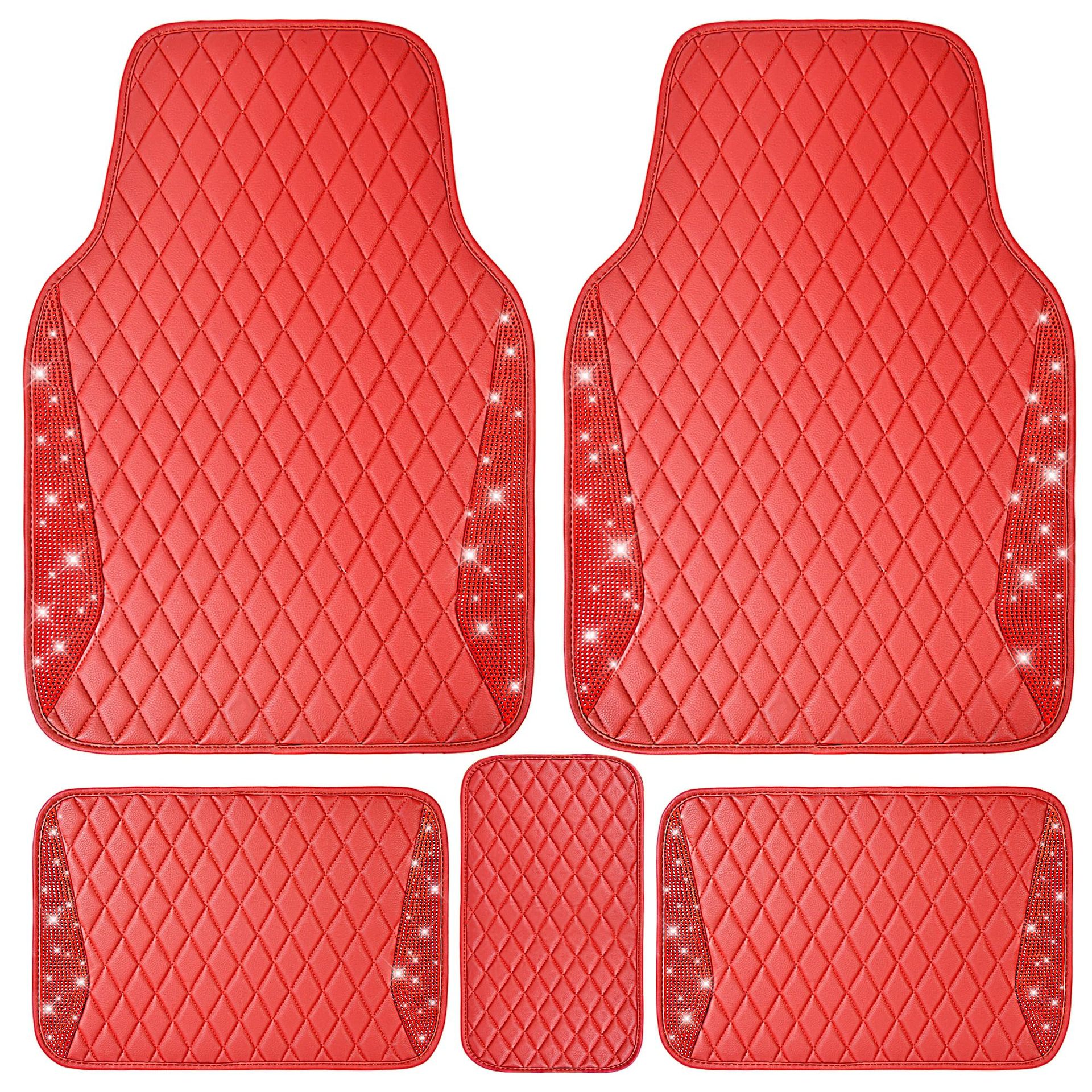 Shiny Leather Car Floor Mat with Rhinestones and Crystals, Universal Non-Slip Waterproof Mat for Women, Rhinestone Car Anti-Slip Mat