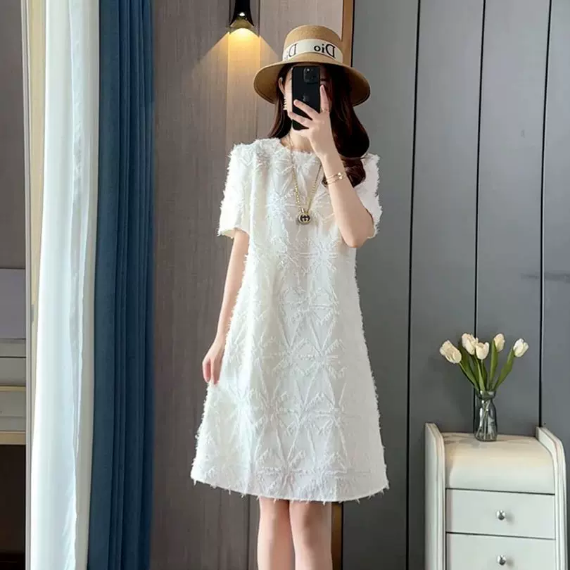 轻奢风欧货小香风显瘦连衣裙女夏季新款法式设计感流苏蕾丝A字裙