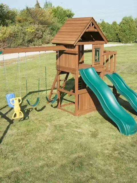 Gran patio, jardín de infantes americano, villa multifuncional, Huanghuali, tobogán combinado de madera para niños, columpio, envío gratis