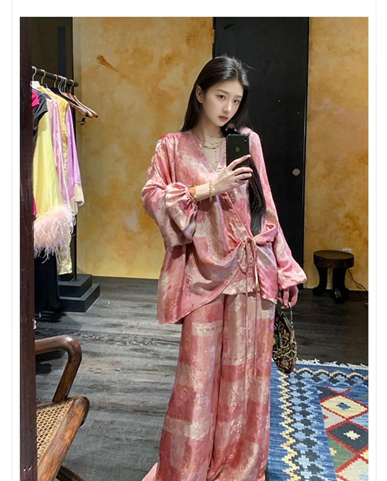 Bộ áo ghi lê và quần ống rộng in họa tiết phong cách Trung Quốc mới mùa hè N6002 — áo ghi lê, quần dài chi tiết 2