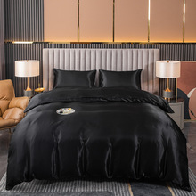 跨境出口美国QUEEN仿真丝被套三件套 亚马逊被罩丝绸床品外贸代发