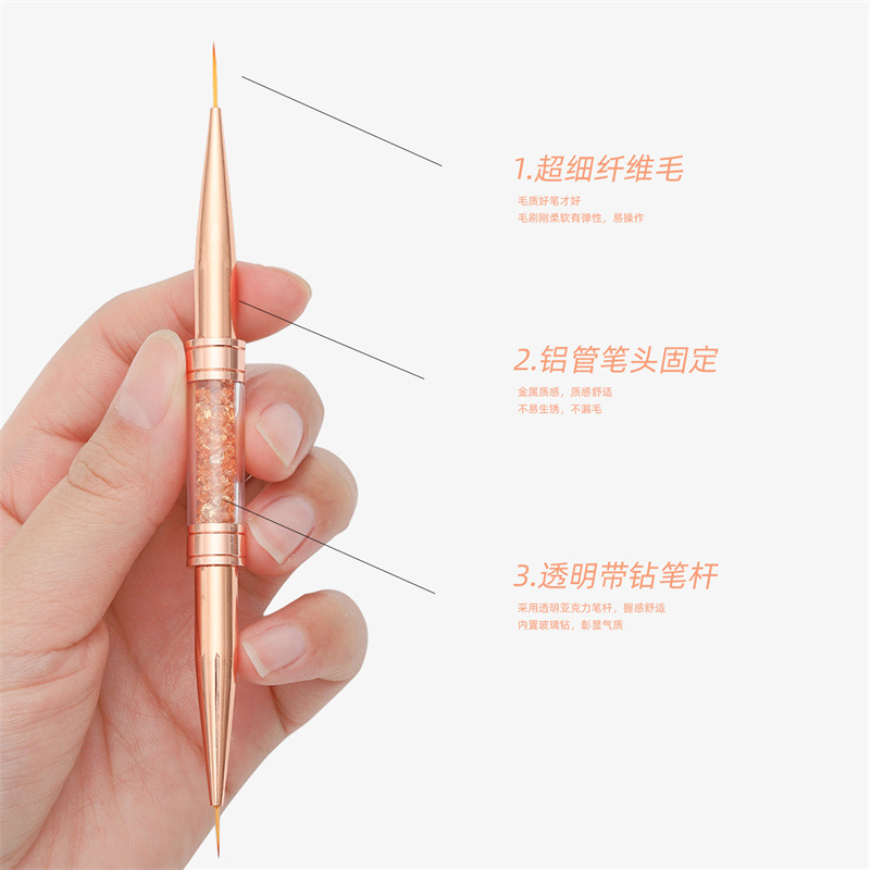 Cross-border caliente 6 piezas de oro rosa de doble cabeza pluma de dibujo de uñas de gama alta pluma de pintura de uñas con diamante