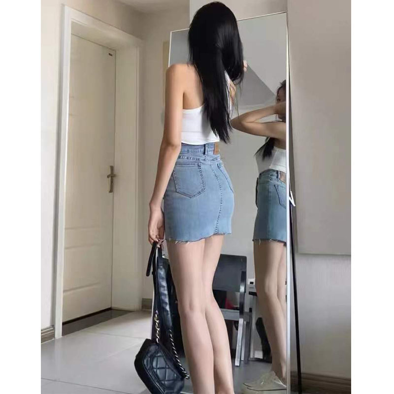 浅蓝色牛仔包臀裙紧身半身裙性感高腰包裙辣妹修身短裙春夏季新款
