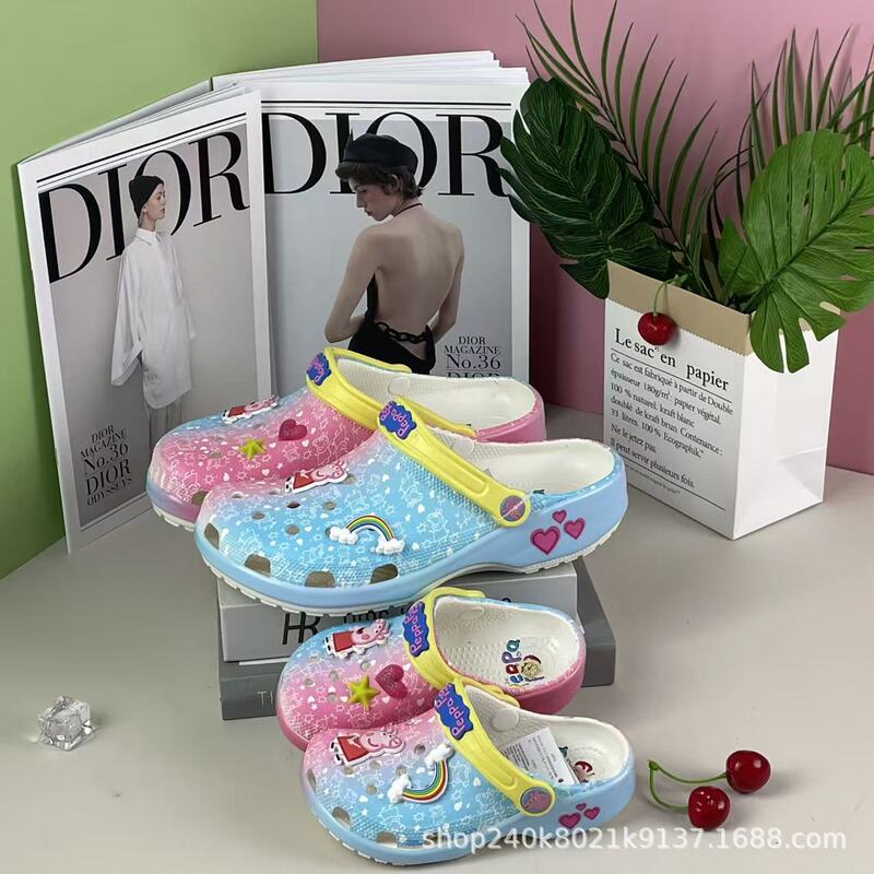 2025 New Rainbow Peppa Pig Cartoon Croc Shoes Men's and Women's Parent-Child Children's Shoes Spot Wholesale Manufacturer Sandals