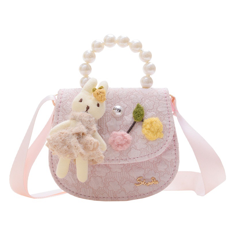 Bolso de los niños otoño e invierno nuevo lindo conejo perla bolso de mano chica princesa encaje bolsa de mensajero monedero comercio exterior