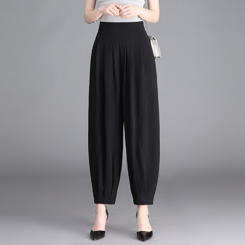 Black Cropped Hallen Pants Women's Summer 2025 New High Waist Slimming All-match Casual Carrot Pants Lantern Pants Black Cropped Hallen Pants Women's Summer 2025 New High Waist Slimming All-match Casual Carrot Pants Lantern Pants