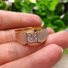 镀金色跨境结婚戒指 欧美时尚简约仿真钻石男戒订婚指环