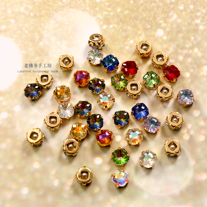 ✅ ✅ [8mm Fat Square Millennium] French Embroider Material, Special-Shaped Colorfulful Hand-Sewn Diamond Beads, Multi-Faceted Copper Claws