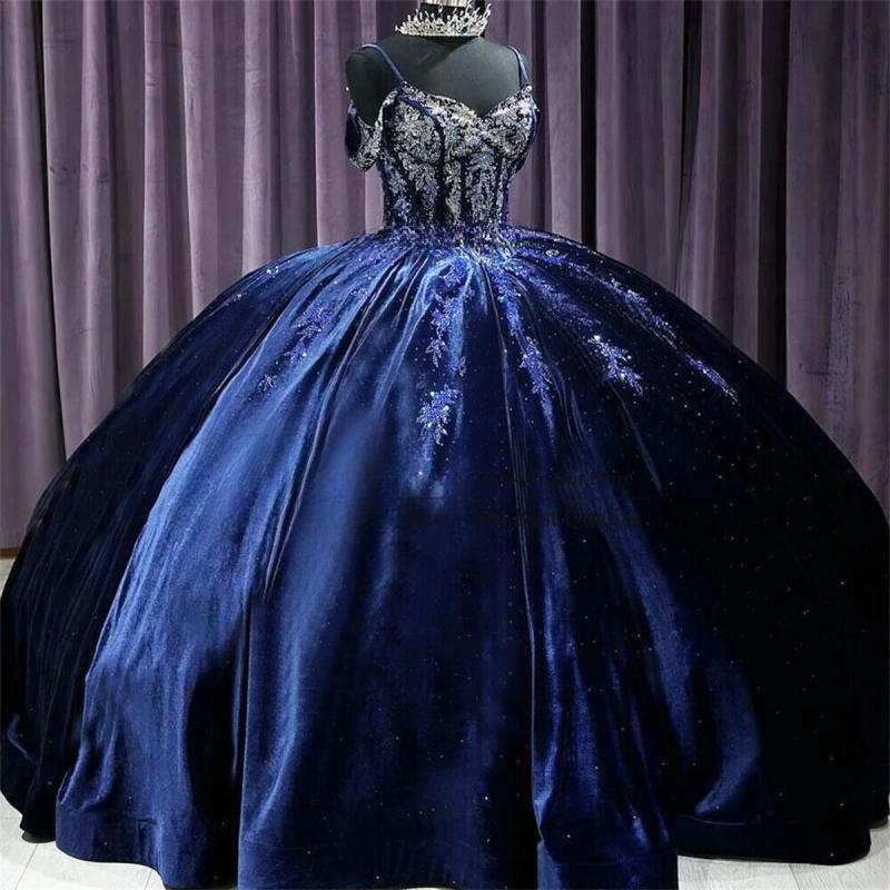 Amazon European and American Elegant and Simple Navy Blue Princess Coming-Of-Age Ceremony Dress One-Shoulder Appliqué Ball Gown Performance Dress