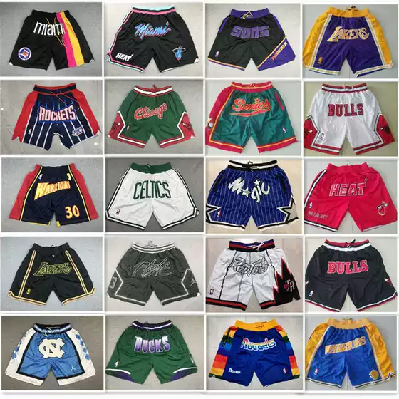 In Stock Basketball Shorts Magic Bulls Lakers Raptors Warriors Heat Suns Nuggets Embroidered Pockets Basketball Shorts