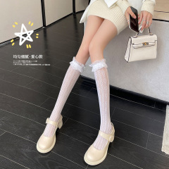 中筒日系白色蕾絲長筒ins夏季薄款性感愛心鏤空jk半截小腿襪子女