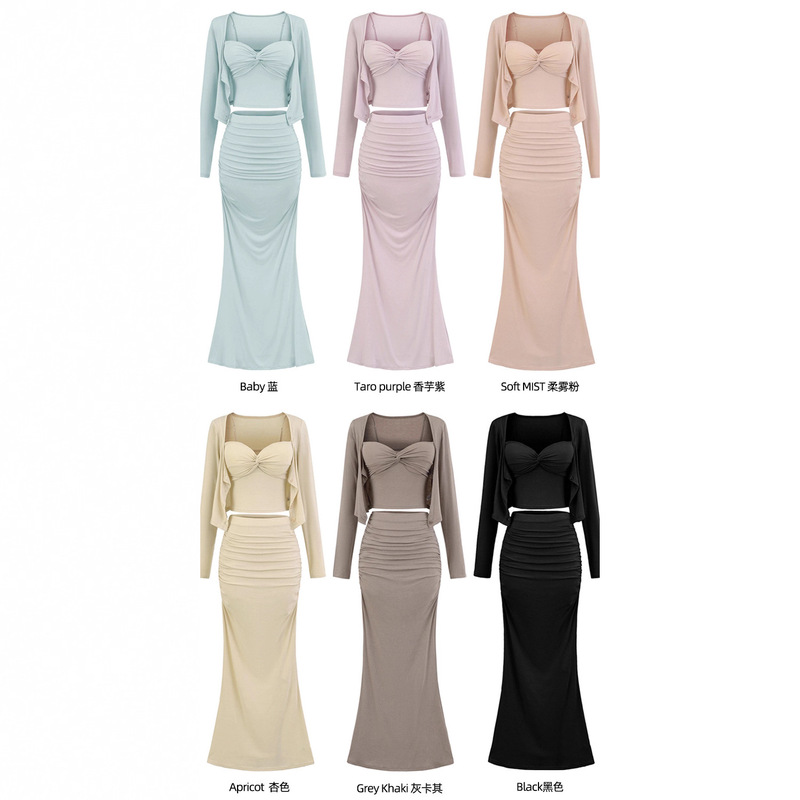 Early Autumn New Style Royal Sister's Gentle and High-End Long-Sleeved Cardigan + Camisole + Hip-Covering Half-Length Skirt Three-Piece Set for Women Early Autumn New Style Royal Sister's Gentle and High-End Long-Sleeved Cardigan + Camisole + Hip-Covering Half-Length Skirt Three-Piece Set for Women