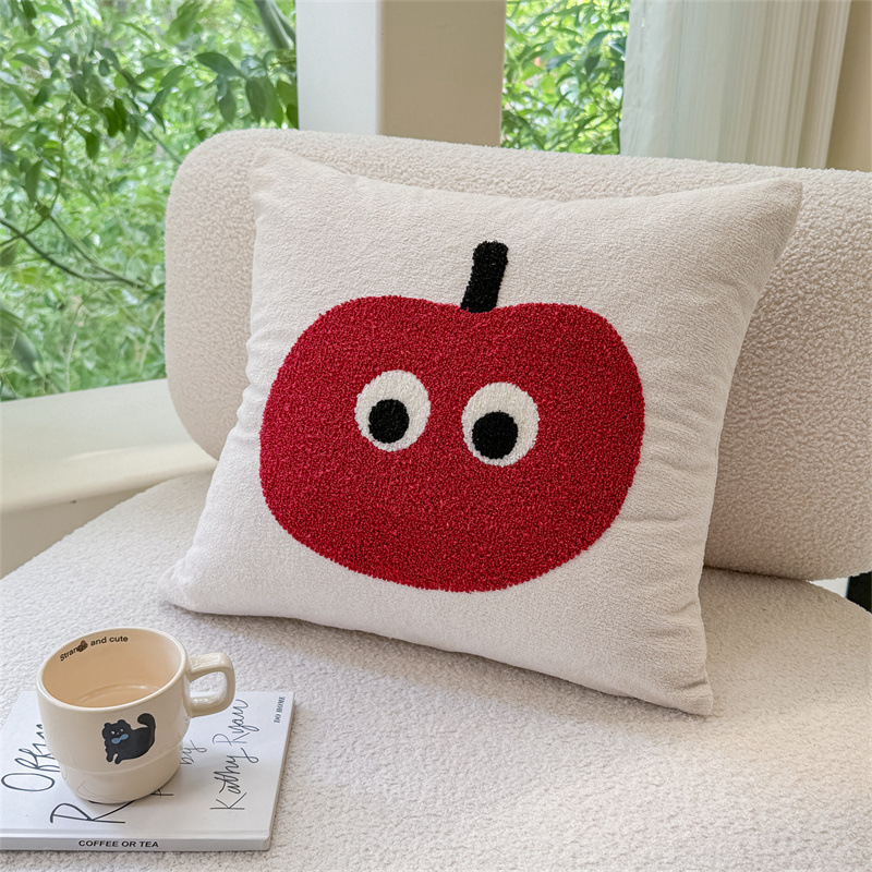 ドーパミンストライプアップルタオル刺繍入りクラウドベルベットリビングルームベッド背もたれソファクッション枕漫画刺繍|undefined