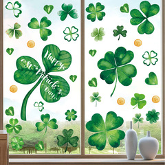 Cross-border lucky clover theme atmosphere decoration three-leaf clover sticker St. Patrick's Day window sticker wall sticker wholesale customization