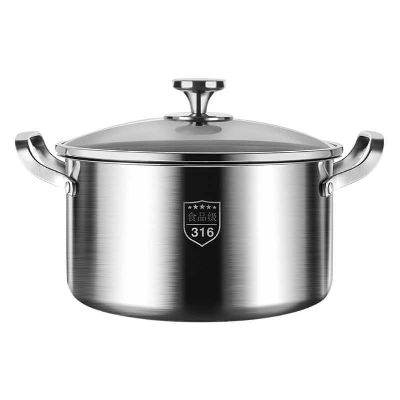 316 olla de sopa de acero inoxidable Cocina de Inducción doméstica olla de cocción olla de vapor integrada engrosada olla de doble oreja olla de sopa de grado alimenticio