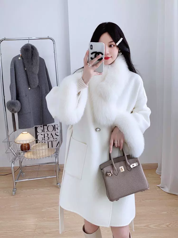 Double-sided cashmere long coat, jacket, 2023 collection, mid-length