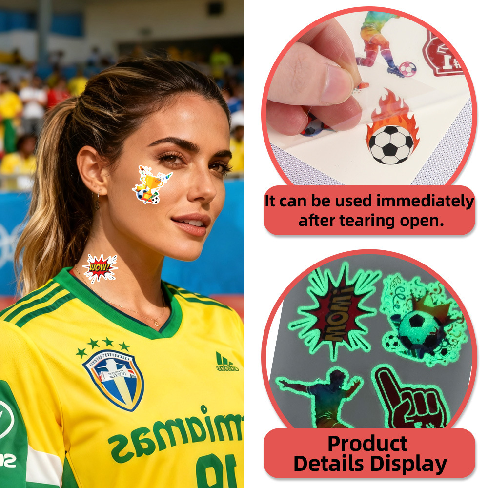 Fútbol transfronterizo nocturno tatuaje Estados Unidos, Canadá, México, Copa del Mundo fanáticos pegatinas faciales animadoras animadoras pegatinas luminosas
