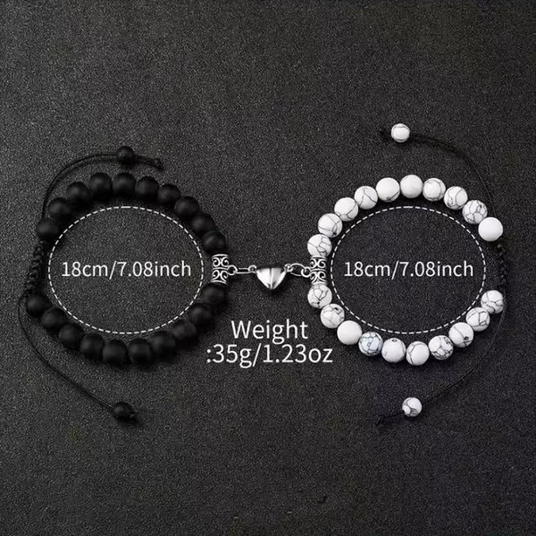 Amazon's New Couple Bracelet Pair Set Black and White Beaded Bracelet Holiday Gift White Pine Stainless Steel Bracelet