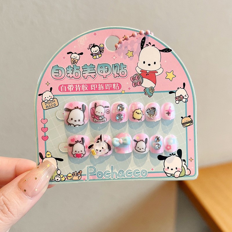 Rain Spirit Sanrio parches de manicura desmontables para niños Kulomi chicas usan pegatinas de uñas al por mayor