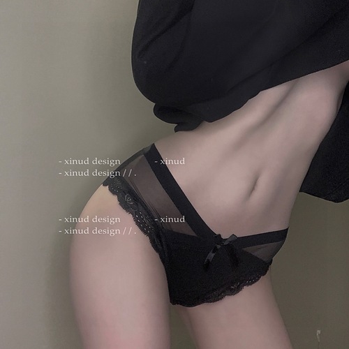 Japanese thin mesh sexy underwear women's low-waist pure cotton crotch breathable bow lace briefs women's