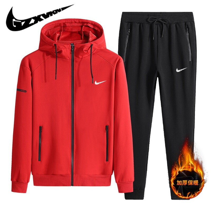 Men's 2024 Fall/Winter fleece-lined Thickened Sports Leisure suit Men's Hooded Couple Cardigan plus size Two-Piece Set for Women