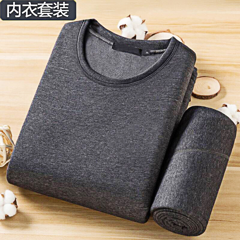Traje térmico para hombre 2025, forrado de lana y grueso, ropa interior térmica ajustada de moda para invierno, cuello redondo, venta directa de fábrica.