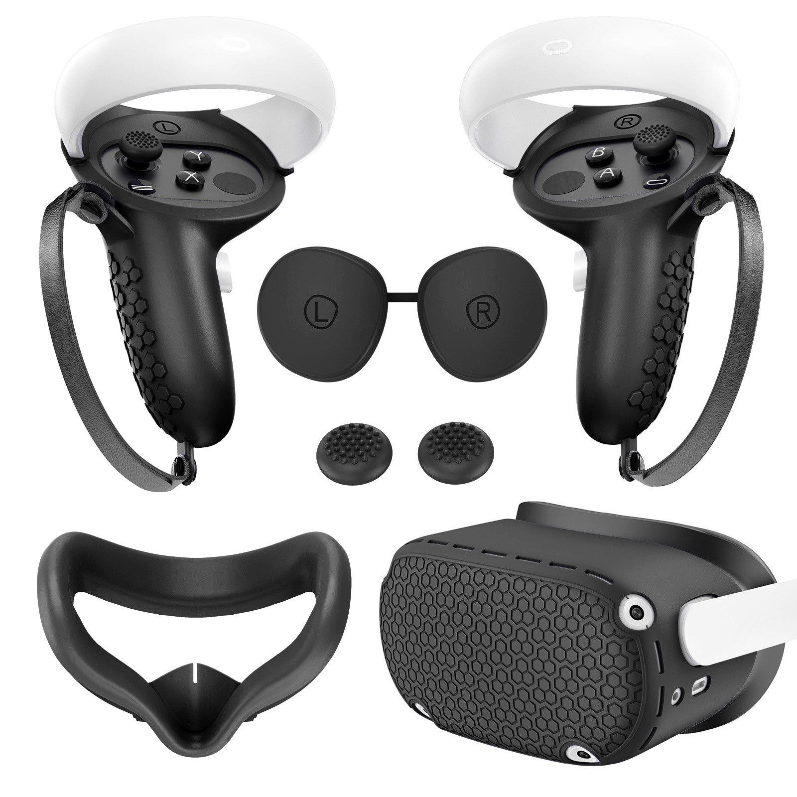 Adecuado para funda protectora de silicona Meta/OculusQuest2, juego de 5 piezas, accesorios VR portátiles y ligeros