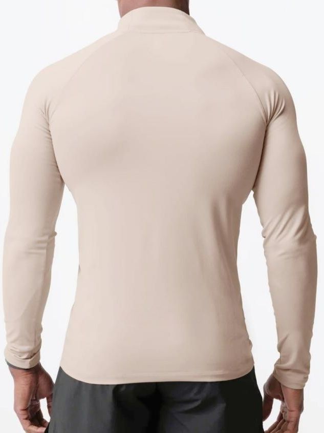 Ropa deportiva y de ocio transfronteriza para hombre, cuello medio alto, tejido cepillado, corte ajustado, camiseta de manga larga con media cremallera para entrenamiento y running.