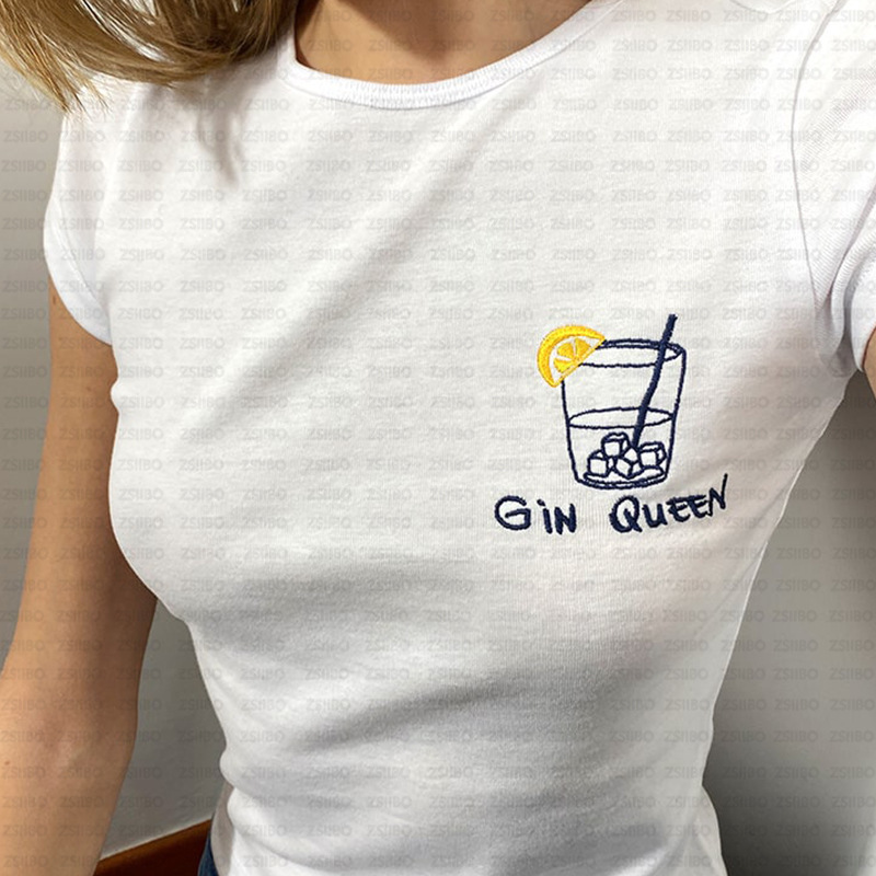 Simple All-match Distinctive Embroidery Letter Slim-fit Navel T-shirt Japanese and Korean Casual Harajuku Style Ins Short Top Women's Clothing