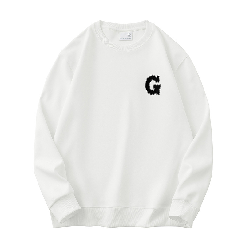 320g heavy men's sweater spring and autumn autumn and winter fleece-lined warm hoodless white long sleeve T-shirt pullover clothes