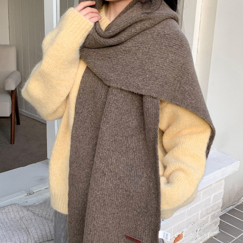 Autumn and winter new wool blended scarf leather label pinstripe atmosphere shawl Korean style windproof and warm student scarf
