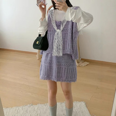 温柔风减龄针织套装女2025年早秋蕾丝披肩无袖背心半身裙两件套潮