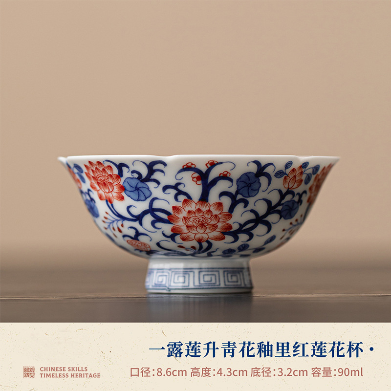 青と白のプレスハンドカップ、蓮の花の小マスターカップ、青と白の磁器ティーカップ、クリエイティブセラミックカンフーティーセットティーカップ|undefined