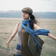 蓝色川西旅游披肩文艺薄款棉麻围巾女大西北新疆丝巾氛围感民族风