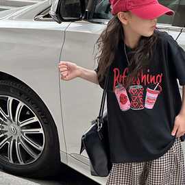 俏妮卡百搭夏季女童短袖儿童半袖t恤新款宝宝上衣洋气时尚女孩潮