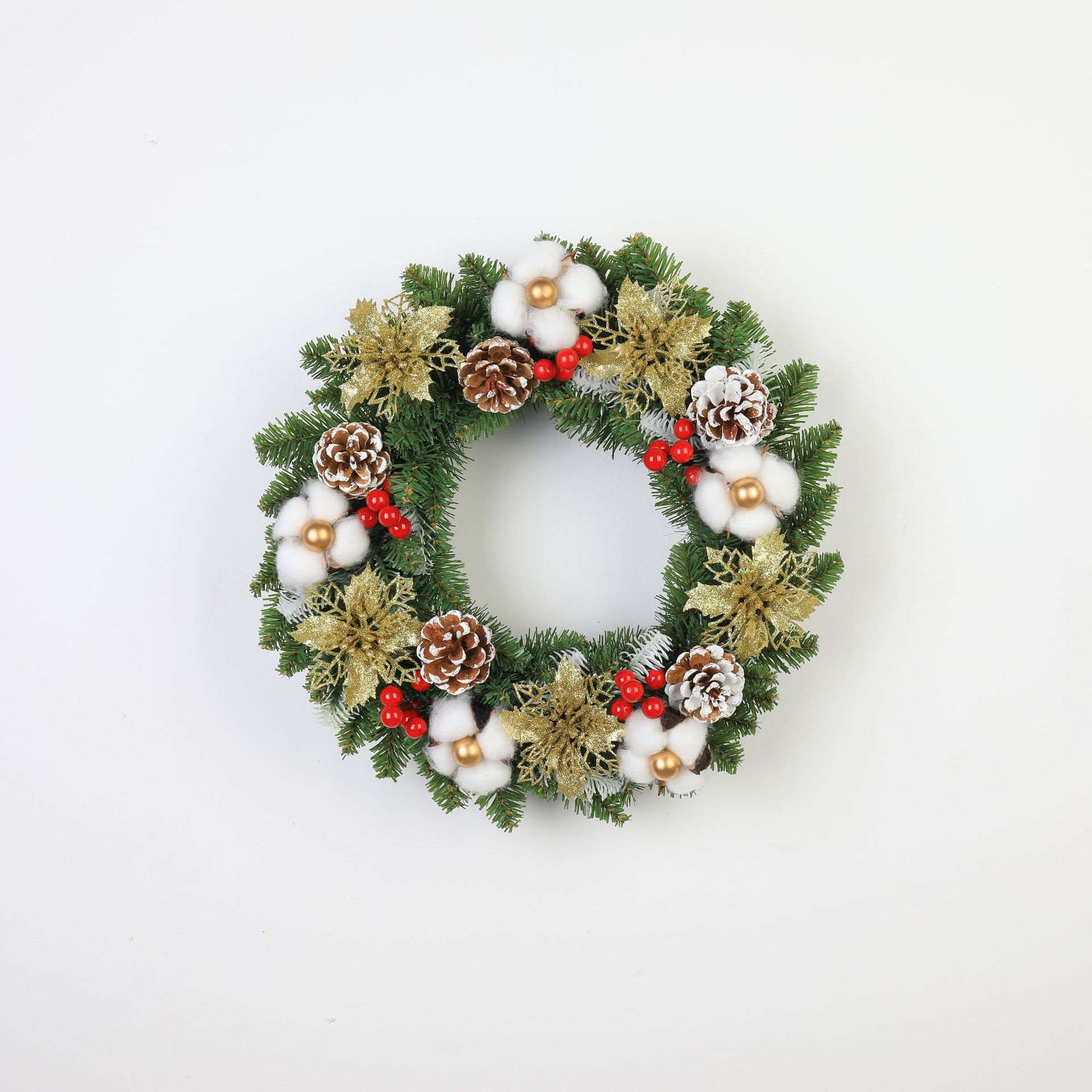 Corona navideña de 40/50/60 cm, decoraciones artificiales para colgar en ventanas y puertas, decoración para escenas navideñas, lazo de tela, árbol de Navidad, conos de pino