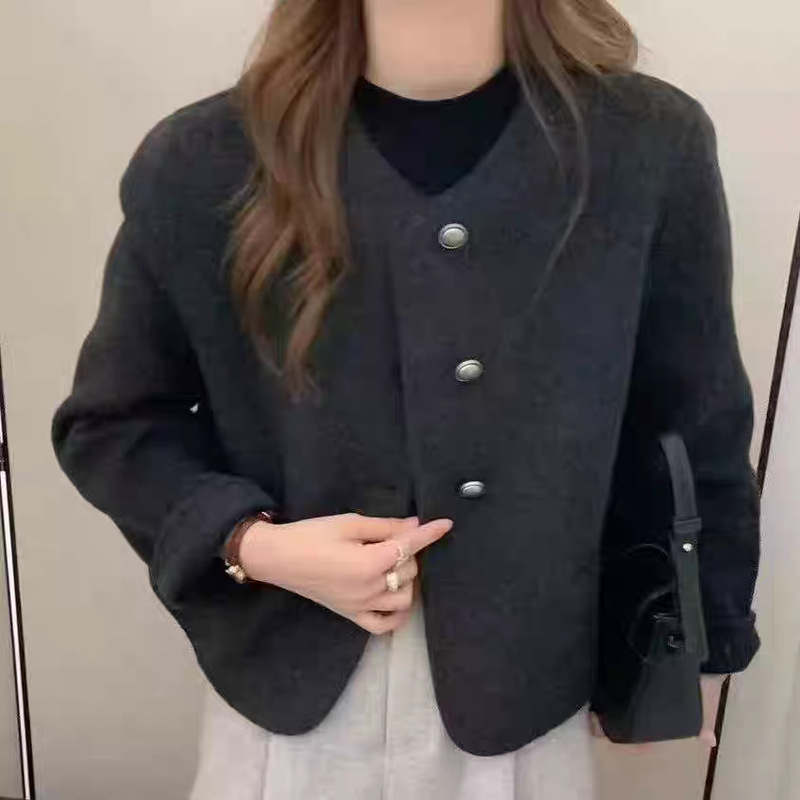 2025秋冬新款法式气质小香风双面羊绒大衣女小个子双面呢短款外套|undefined