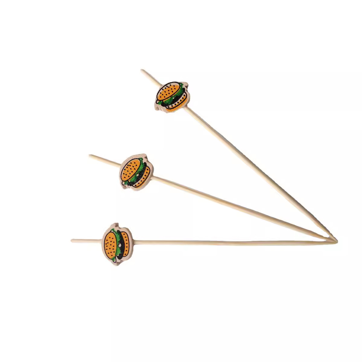 Directo de fábrica al por mayor creativo fruta palo fruta enchufe desechable bambú niños dibujos animados hamburguesa fija cóctel decorativo