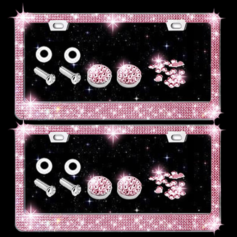 American Standard License Plate Frame with Rhinestones, Acrylic License Plate Holder, Car Accessories, Cross-Border Model, Stainless Steel License Plate Frame
