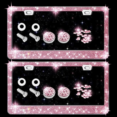 Cross-Border Model 304 Stainless Steel License — License plate holder/license plate holder - pink-diamond-2-pieces