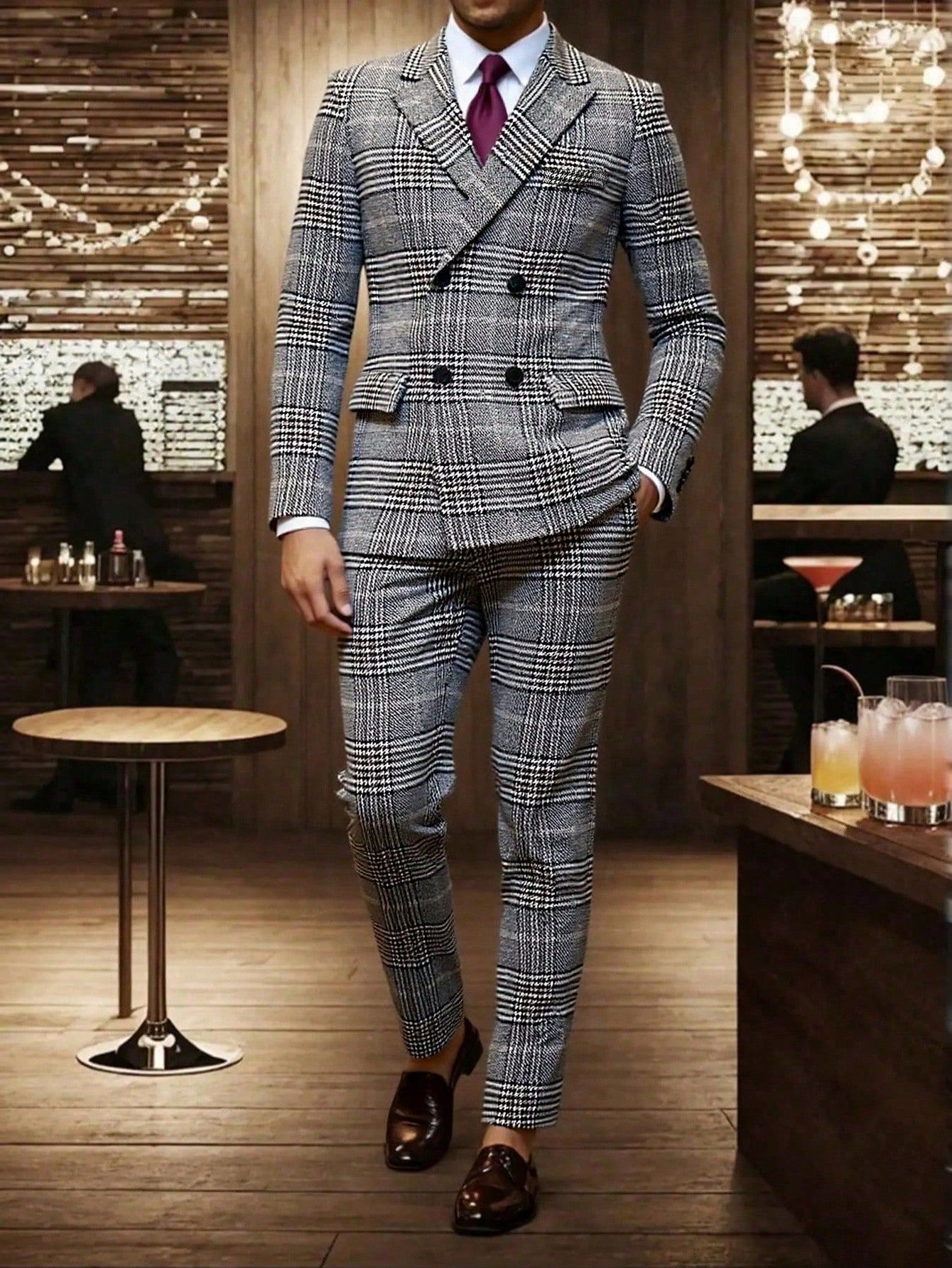 2026 Foreign Trade Cross-Border European And American Men's Light Business Banquet Double-Breasted Plaid Suit 240810_voghion.com