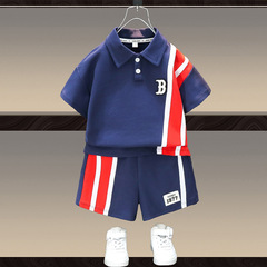 兒童Polo衫套裝男童短袖短褲夏裝24新款男孩夏季休閒運動酷帥衣服